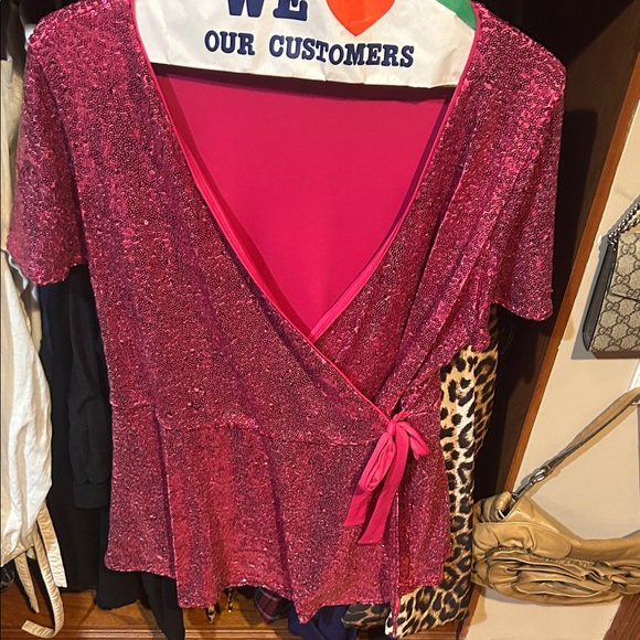 Lane Bryant Tops - Lane Bryant Fuchsia Glitter Wrap Blouse